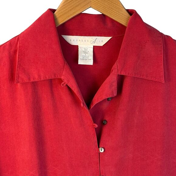 Vintage Y2K Express Silk 100% Button-Up Shirt – Red – Size Large - Picture 5 of 16